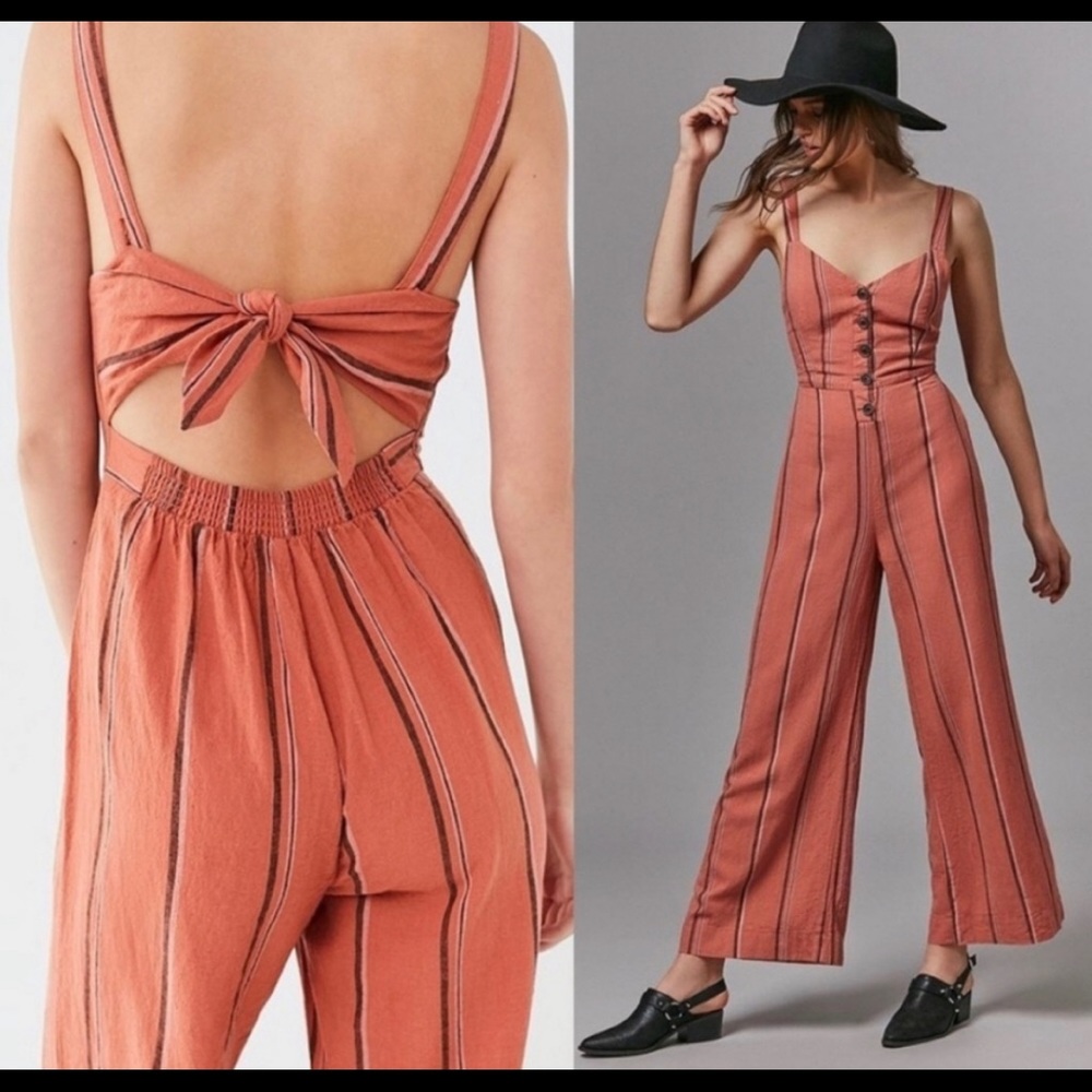 Urban Outfitters Ashley Linen Stripe Jumpsuit small